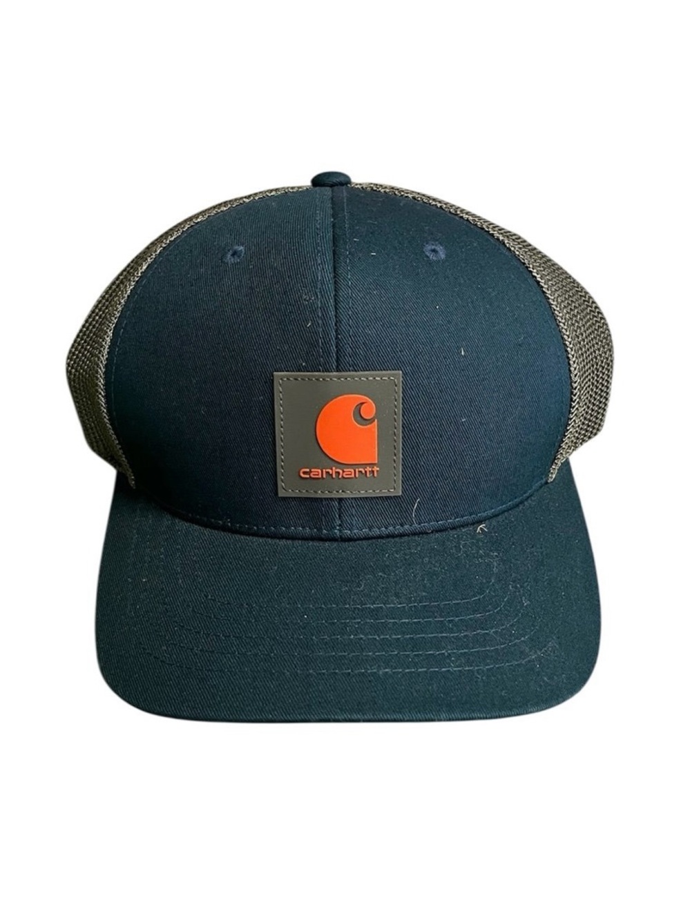 Carhartt Dark Navy Trucker Cap with Orange Logo Patch